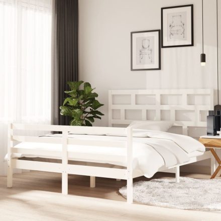 King Size fehér tömör fa ágykeret 150 x 200 cm