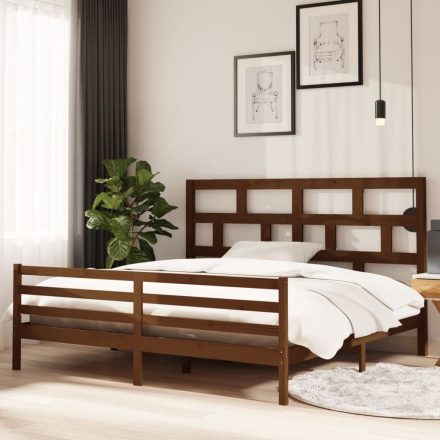 Mézbarna tömör fenyőfa ágykeret 200 x 200 cm