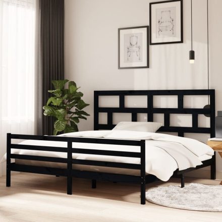 Fekete tömör fenyőfa ágykeret 200 x 200 cm