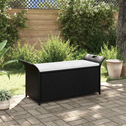 Barna polyrattan tárolópad párnával 138 cm