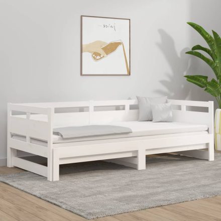Fehér tömör fenyőfa kihúzható kanapéágy 2 x (80 x 200) cm